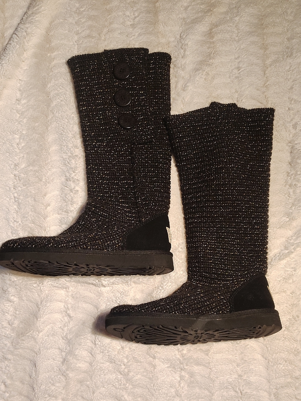 UGG Black Knit Button-Accent Tall Boots